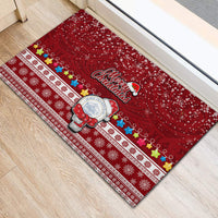 Palau Christmas Rubber Doormat Snowman and Palau Coat of Arms Maori Tribal Xmas Style LT03 - Polynesian Pride