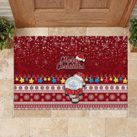 Palau Christmas Rubber Doormat Snowman and Palau Coat of Arms Maori Tribal Xmas Style LT03 - Polynesian Pride