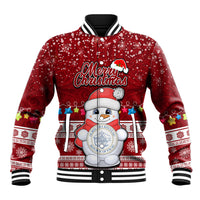 Personalised Palau Christmas Baseball Jacket Snowman and Palau Coat of Arms Maori Tribal Xmas Style LT03 Unisex Red - Polynesian Pride