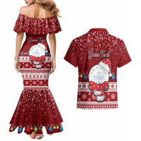 Personalised Palau Christmas Couples Matching Mermaid Dress and Hawaiian Shirt Snowman and Palau Coat of Arms Maori Tribal Xmas Style LT03 - Polynesian Pride
