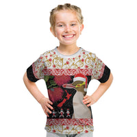 New Zealand Merry Christmas Kid T Shirt Hoiho Xmas - Haka Dance and Pohutukawa