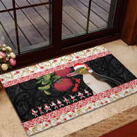 New Zealand Merry Christmas Rubber Doormat Hoiho Xmas - Haka Dance and Pohutukawa LT03 - Polynesian Pride