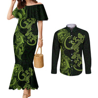 New Zealand Gecko Maori Art Tattoo Couples Matching Mermaid Dress and Long Sleeve Button Shirt