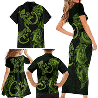 New Zealand Gecko Maori Art Tattoo Family Matching Short Sleeve Bodycon Dress and Hawaiian Shirt