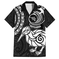 New Zealand Family Matching Short Sleeve Bodycon Dress and Hawaiian Shirt Stylized Kiwi Bird Tattoo Mix Koru Circle and Maori Ethnic Vibe LT03 Dad's Shirt - Short Sleeve Black - Polynesian Pride