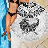 Custom New Zealand Beach Blanket Tui Bird and Koru Circle Mix Silver Fern Pattern LT03 - Polynesian Pride