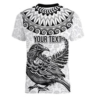 Custom New Zealand Women V Neck T Shirt Tui Bird and Koru Circle Mix Silver Fern Pattern LT03 - Polynesian Pride