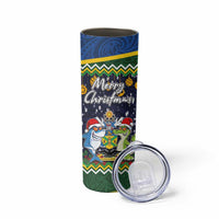 Funny Crocodile and Shark Solomon Islands Christmas Skinny Tumbler with National Seal Melanesian Pattern LT03 - Polynesian Pride