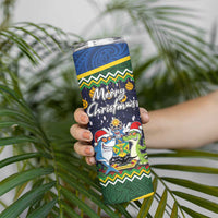 Funny Crocodile and Shark Solomon Islands Christmas Skinny Tumbler with National Seal Melanesian Pattern LT03 - Polynesian Pride