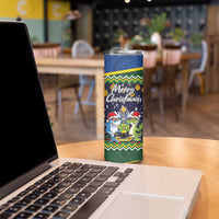 Funny Crocodile and Shark Solomon Islands Christmas Skinny Tumbler with National Seal Melanesian Pattern LT03 - Polynesian Pride