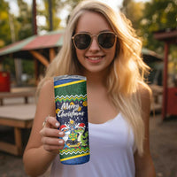 Funny Crocodile and Shark Solomon Islands Christmas Skinny Tumbler with National Seal Melanesian Pattern LT03 - Polynesian Pride