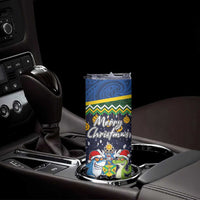 Funny Crocodile and Shark Solomon Islands Christmas Skinny Tumbler with National Seal Melanesian Pattern LT03 - Polynesian Pride