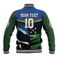 Custom Solomon Islands Rugby Baseball Jacket Arty Shark and Crocodile Solomon Islands National Emblems
