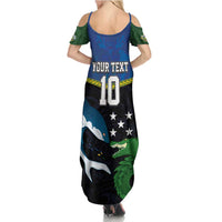 Custom Solomon Islands Rugby Family Matching Summer Maxi Dress and Hawaiian Shirt Arty Shark and Crocodile Solomon Islands National Emblems