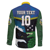 Custom Solomon Islands Rugby Family Matching Tank Maxi Dress and Hawaiian Shirt Arty Shark and Crocodile Solomon Islands National Emblems