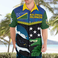 Custom Solomon Islands Rugby Hawaiian Shirt Arty Shark and Crocodile Solomon Islands National Emblems