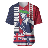 Honolulu Running 2024 Baseball Jersey Marathon Competition Hula Runner and Kakau Art Tattoo LT03 Blue - Polynesian Pride