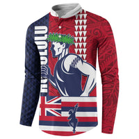 Honolulu Running 2024 Button Sweatshirt Marathon Competition Hula Runner and Kakau Art Tattoo