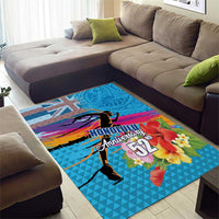 Honolulu Anniversary 52nd Running Area Rug Marathon Competition Kakau Pattern Blue Color