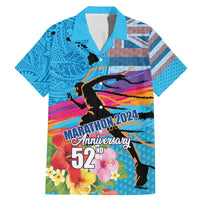 Honolulu Anniversary 52nd Running Family Matching Mermaid Dress and Hawaiian Shirt Marathon Competition Kakau Pattern Blue Color