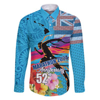 Honolulu Anniversary 52nd Running Family Matching Summer Maxi Dress and Hawaiian Shirt Marathon Competition Kakau Pattern Blue Color