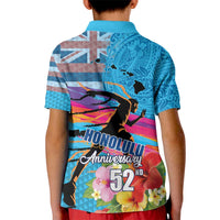 Honolulu Anniversary 52nd Running Kid Polo Shirt Marathon Competition Kakau Pattern Blue Color LT03 - Polynesian Pride