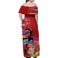 Honolulu Anniversary 52nd Running Family Matching Off Shoulder Maxi Dress and Hawaiian Shirt Marathon Competition Kakau Pattern Red Color