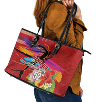 Honolulu Anniversary 52nd Running Leather Tote Bag Marathon Competition Kakau Pattern Red Color
