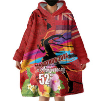 Honolulu Anniversary 52nd Running Wearable Blanket Hoodie Marathon Competition Kakau Pattern Red Color