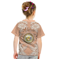 Hawaii Tropical Flowers with Kakau Tribal Kid T Shirt Peach Fuzz Color LT03 - Polynesian Pride