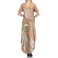 Hawaii Tropical Flowers with Kakau Tribal Summer Maxi Dress Peach Fuzz Color LT03 - Polynesian Pride