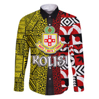 Tonga Kolisi Tonga Family Matching Summer Maxi Dress and Hawaiian Shirt Ngatu and Geometric Pattern LT03 Dad's Shirt - Long Sleeve Red - Polynesian Pride