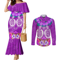Polynesian Valentine Day Couples Matching Mermaid Dress and Long Sleeve Button Shirt Love Couple Turtle Maori Hibiscus Purple LT03 Purple - Polynesian Pride