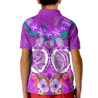 Polynesian Valentine Day Kid Polo Shirt Love Couple Turtle Maori Hibiscus Purple LT03 - Polynesian Pride
