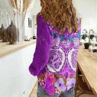 Polynesian Valentine Day Women Casual Shirt Love Couple Turtle Maori Hibiscus Purple LT03 - Polynesian Pride