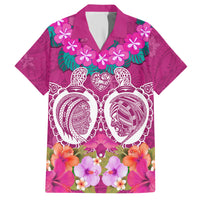 Polynesian Valentine Day Family Matching Short Sleeve Bodycon Dress and Hawaiian Shirt Love Couple Turtle Maori Hibiscus Pink LT03 Dad's Shirt - Short Sleeve Pink - Polynesian Pride