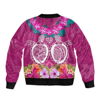 Polynesian Valentine Day Sleeve Zip Bomber Jacket Love Couple Turtle Maori Hibiscus Pink LT03 - Polynesian Pride