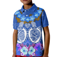 Polynesian Valentine Day Kid Polo Shirt Love Couple Turtle Maori Hibiscus Blue LT03 Kid Blue - Polynesian Pride