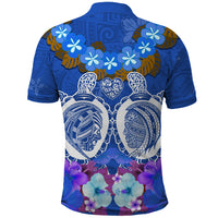 Polynesian Valentine Day Polo Shirt Love Couple Turtle Maori Hibiscus Blue LT03 - Polynesian Pride