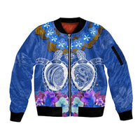 Polynesian Valentine Day Sleeve Zip Bomber Jacket Love Couple Turtle Maori Hibiscus Blue LT03 Unisex Blue - Polynesian Pride