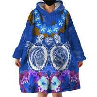 Polynesian Valentine Day Wearable Blanket Hoodie Love Couple Turtle Maori Hibiscus Blue LT03 - Polynesian Pride