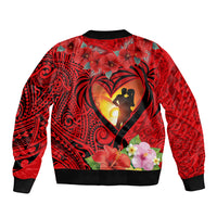 Hawaii Valentine Day Sleeve Zip Bomber Jacket Couple on Beach mix Hibiscus and Polynesian Tattoo LT03 - Polynesian Pride