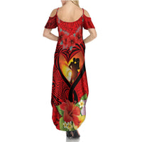 Hawaii Valentine Day Summer Maxi Dress Couple on Beach mix Hibiscus and Polynesian Tattoo LT03 - Polynesian Pride
