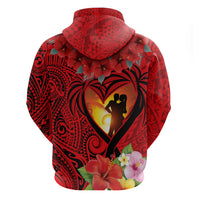 Hawaii Valentine Day Zip Hoodie Couple on Beach mix Hibiscus and Polynesian Tattoo LT03 - Polynesian Pride
