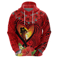 Hawaii Valentine Day Zip Hoodie Couple on Beach mix Hibiscus and Polynesian Tattoo LT03 - Polynesian Pride