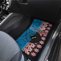 Personalised Aotearoa and Fiji Together Car Mats Melanesian Warrior and Koru - Taniko with Hibiscus Tapa Pattern