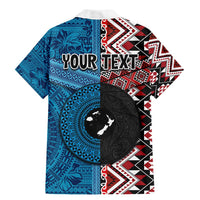 Personalised Aotearoa and Fiji Together Family Matching Mermaid Dress and Hawaiian Shirt Melanesian Warrior and Koru - Taniko with Hibiscus Tapa Pattern