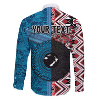 Personalised Aotearoa and Fiji Together Family Matching Mermaid Dress and Hawaiian Shirt Melanesian Warrior and Koru - Taniko with Hibiscus Tapa Pattern