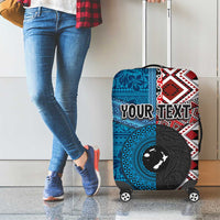 Personalised Aotearoa and Fiji Together Luggage Cover Melanesian Warrior and Koru - Taniko with Hibiscus Tapa Pattern
