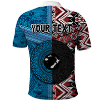 Personalised Aotearoa and Fiji Together Polo Shirt Melanesian Warrior and Koru - Taniko with Hibiscus Tapa Pattern